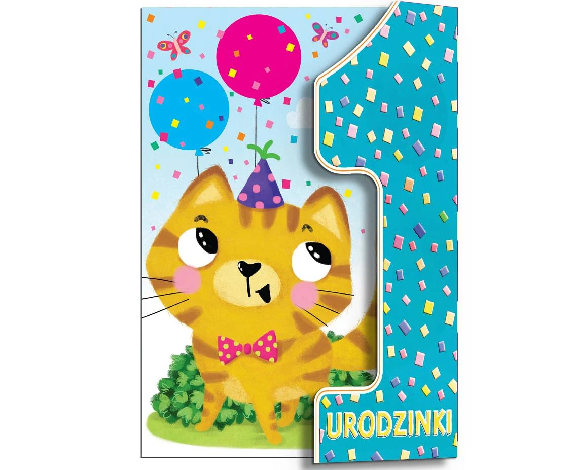 Greeting Card Card A5 with flap, kitty, 
first birthday, 1 pc.
